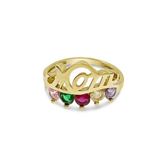 14k Yellow Gold Mother Mom 5 Birthstone CZ Ring Band
